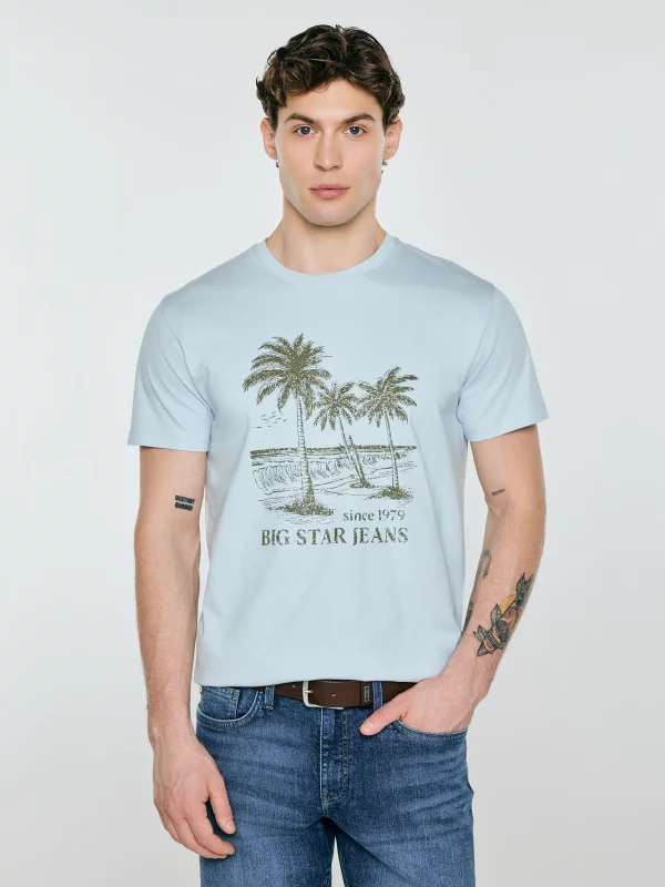 Koszulka męska z kontrastowym nadrukiem błękitna Omer 400