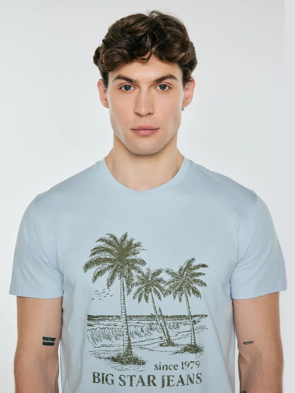 Koszulka męska z kontrastowym nadrukiem błękitna Omer 400