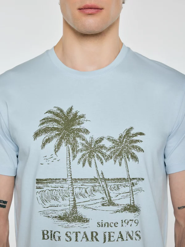 Koszulka męska z kontrastowym nadrukiem błękitna Omer 400