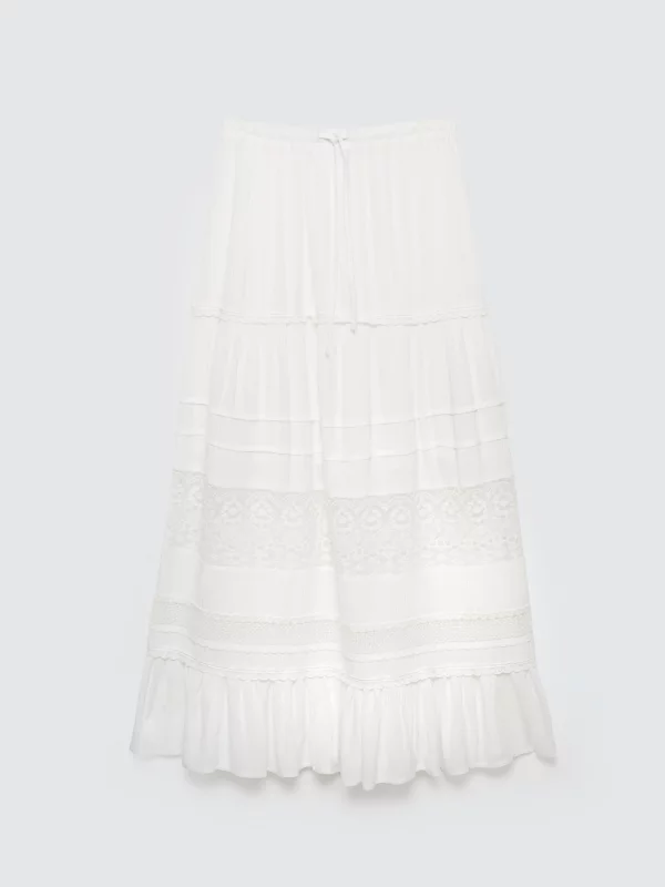 Spódnica damska maxi z koronkowymi wstawkami biała Bohi 101