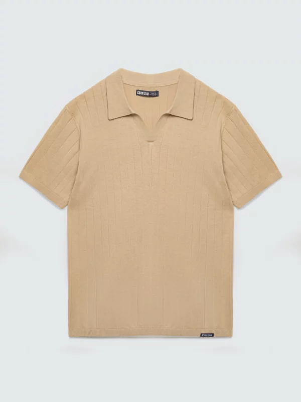 Sweter męski polo z krótkim rękawem beżowy Matisonis 801