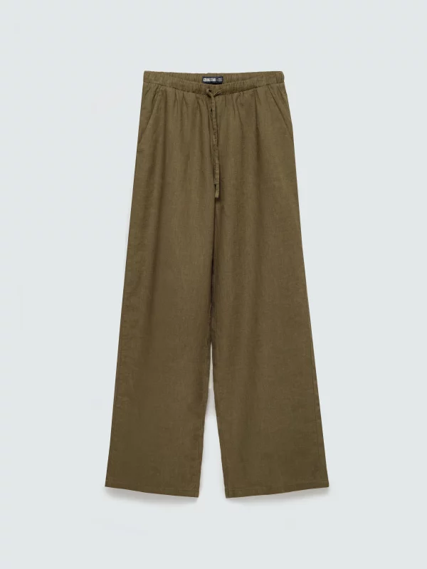 Spodnie damskie wide lniane khaki Medisa 303