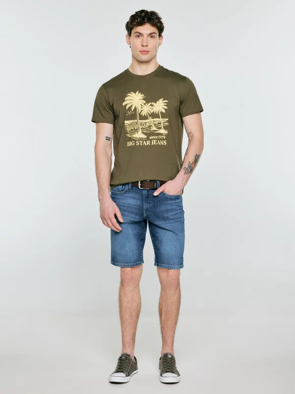 Koszulka męska z kontrastowym nadrukiem khaki Omer 303