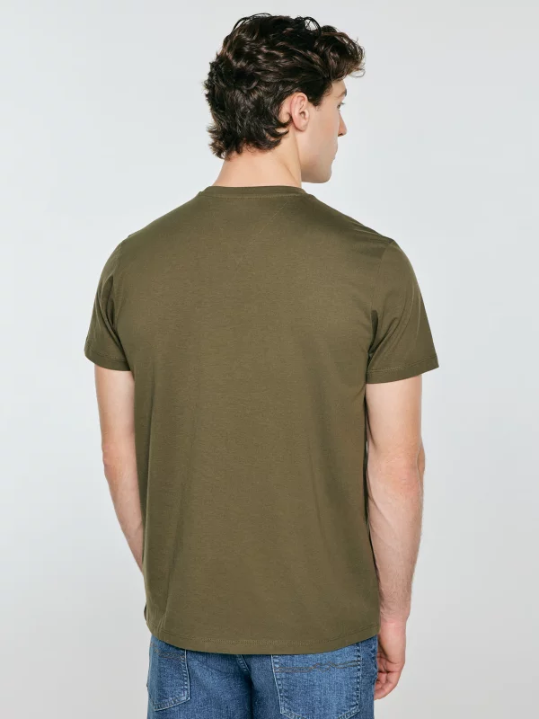 Koszulka męska z kontrastowym nadrukiem khaki Omer 303