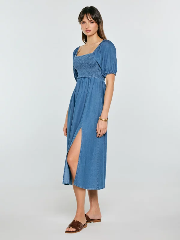 Sukienka damska midi jeansowa niebieska Roslyn 476