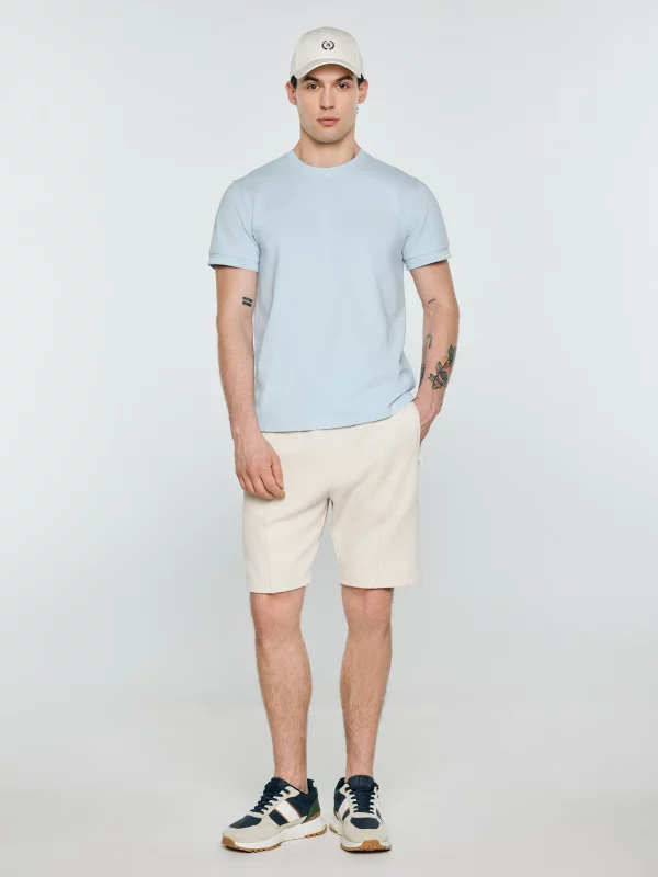 Koszulka męska bawełniana z subtelnym nadrukiem błękitna Wlader 400