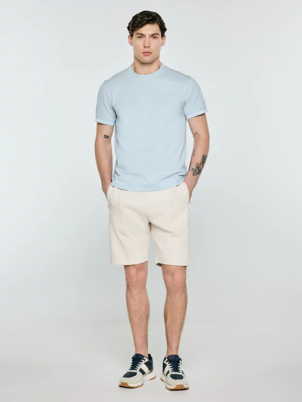 Koszulka męska bawełniana z subtelnym nadrukiem błękitna Wlader 400