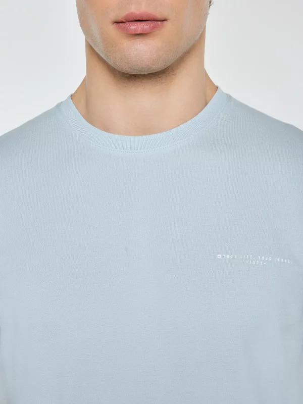 Koszulka męska bawełniana z subtelnym nadrukiem błękitna Wlader 400