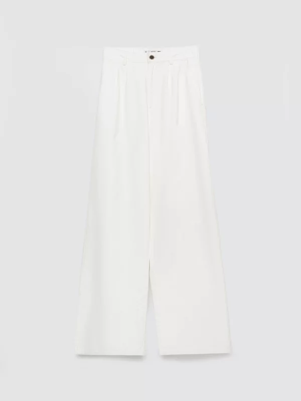 Spodnie damskie wide z domieszką lnu białe Malusi 100