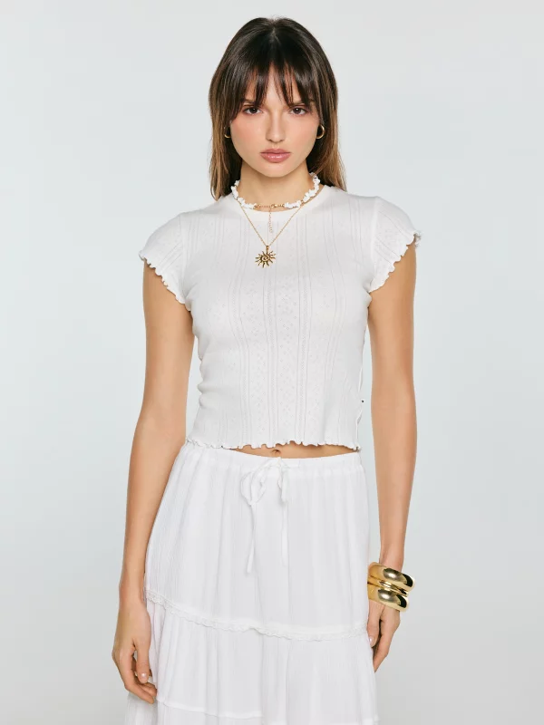 Koszulka damska z ażurowej dzianiny biała Alla 100