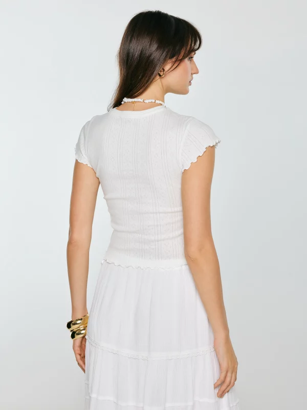 Koszulka damska z ażurowej dzianiny biała Alla 100