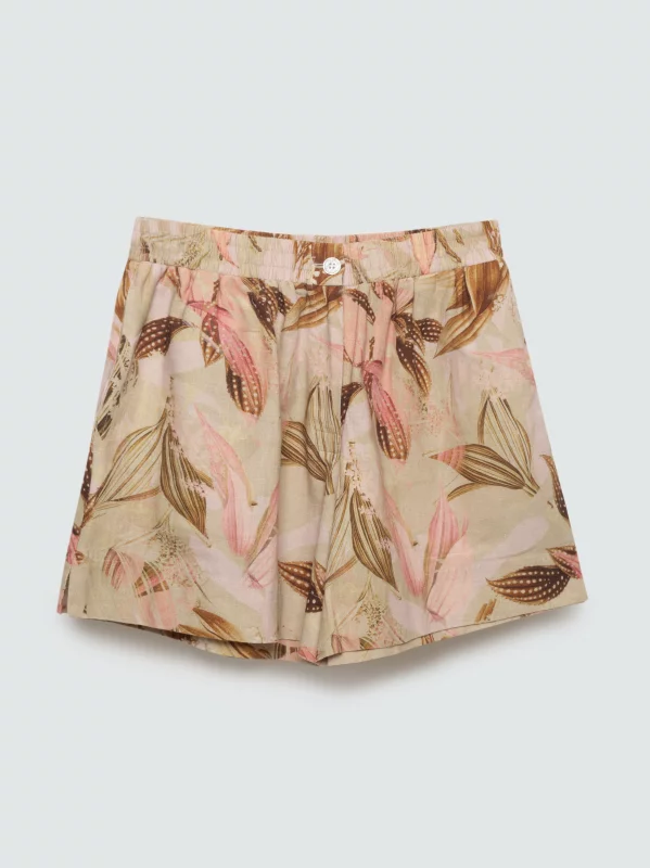 Szorty damskie lniane w roślinny wzór wielokolorowe Kellir 000