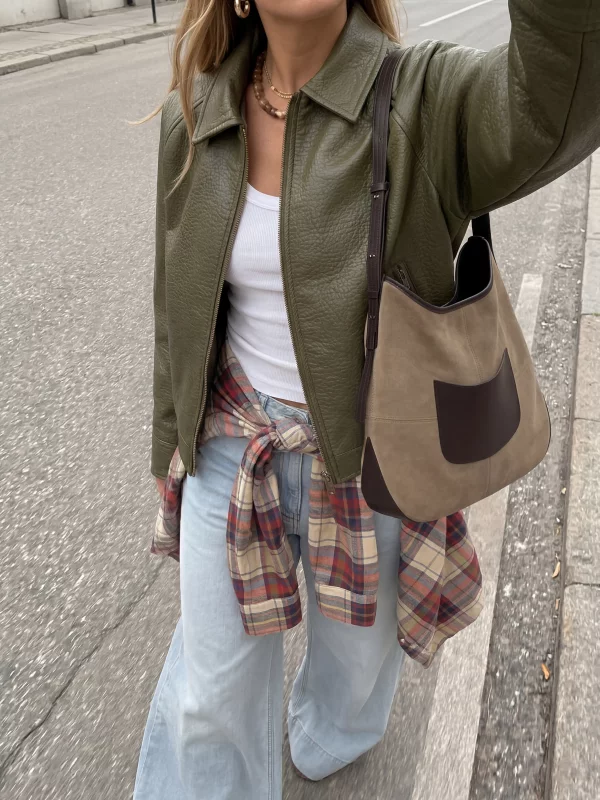 Kurtka damska ze skóry ekologicznej zielona Mackenzie 301