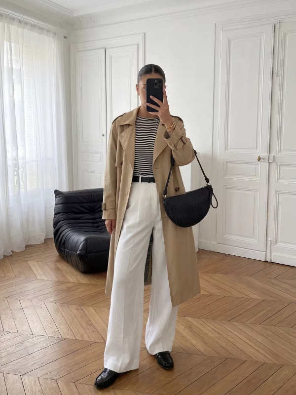 Trencz damski dwurzędowy z paskiem beżowy Retinsa 801