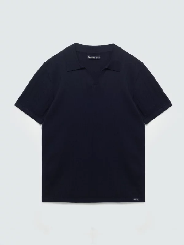Sweter męski polo z krótkim rękawem granatowy Matisonis 403