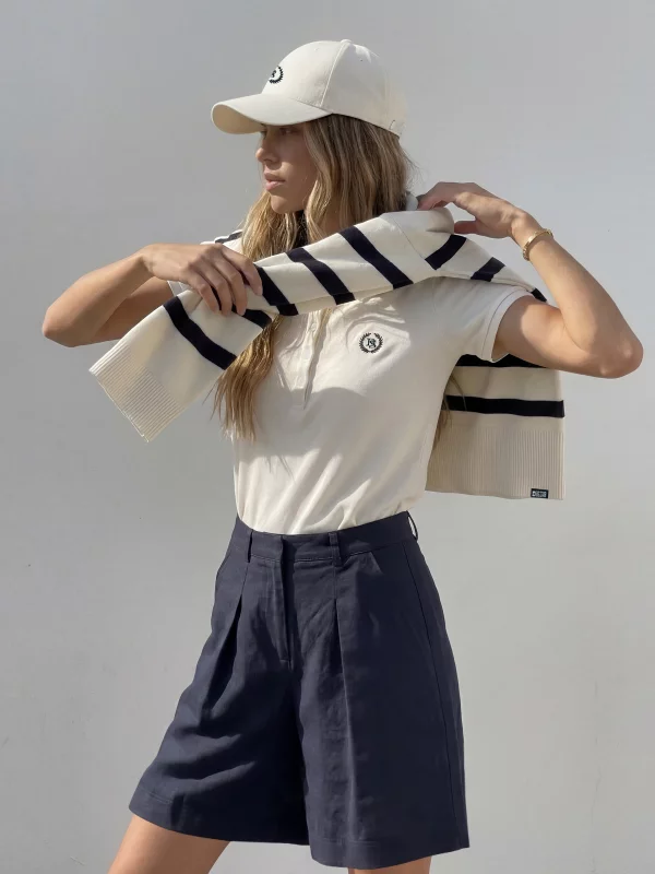 Szorty damskie z domieszką lnu granatowe Maryliana 403