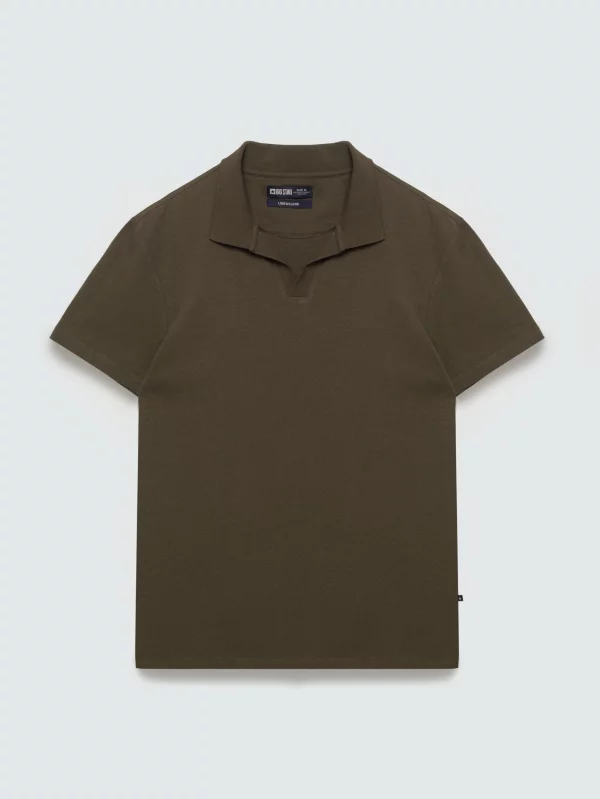 Koszulka męska polo z domieszką lnu khaki Enger 303