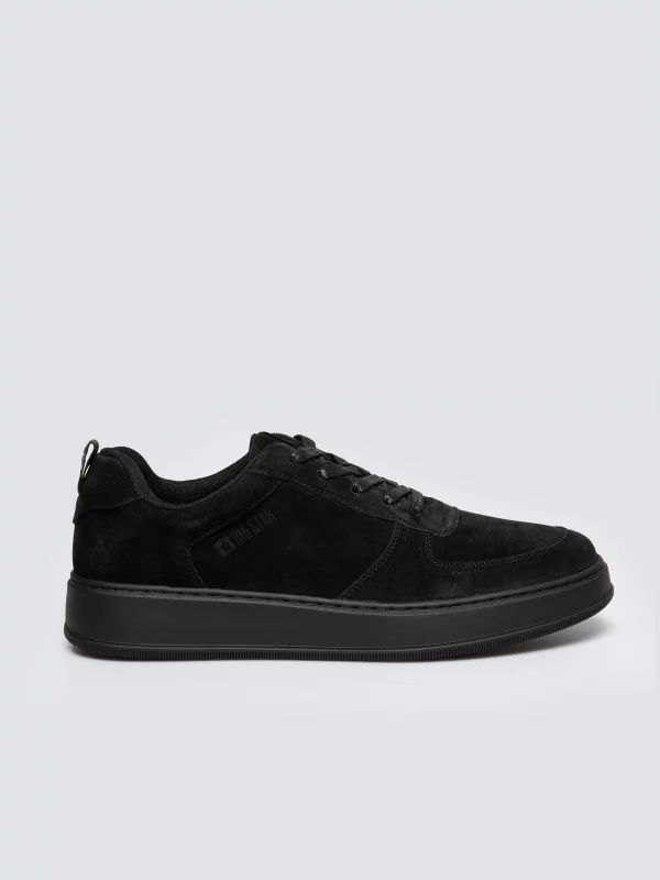 Sneakersy męskie ze skóry naturalnej zamszowej czarne OO174012 906