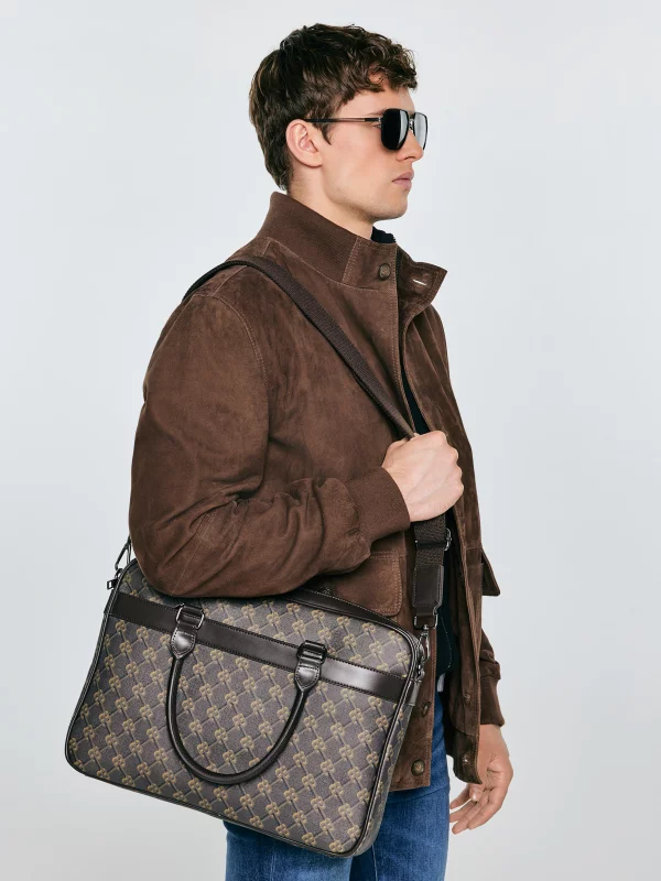 Torba na laptopa z monogramem brązowa Revon 803