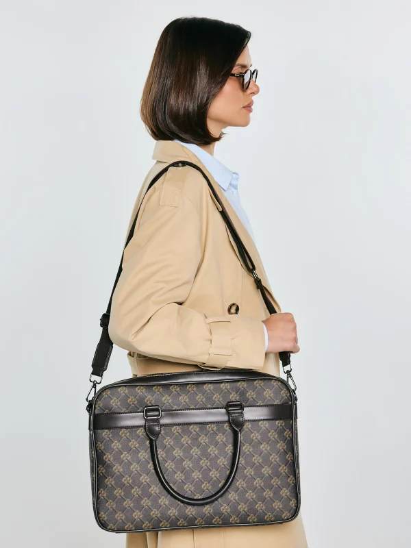 Torba na laptopa z monogramem brązowa Revon 803