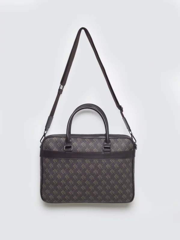 Torba na laptopa z monogramem brązowa Revon 803
