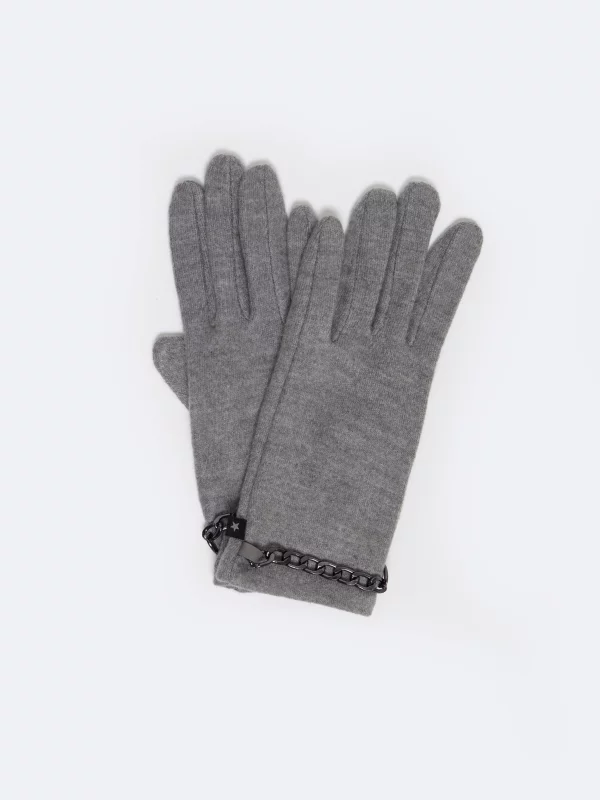 Rękawiczki damskie z ozdobnym łańcuszkiem szare Chaina 901