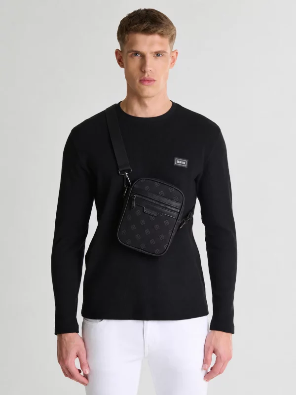Torebka męska na pasku z monogramem czarna Harumen 906
