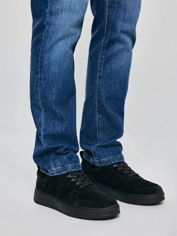 Sneakersy męskie ze skóry naturalnej zamszowej czarne OO174012 906