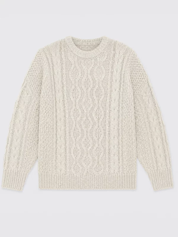 Sweter damski z grubym ozdobnym splotem kremowy Cristi 100