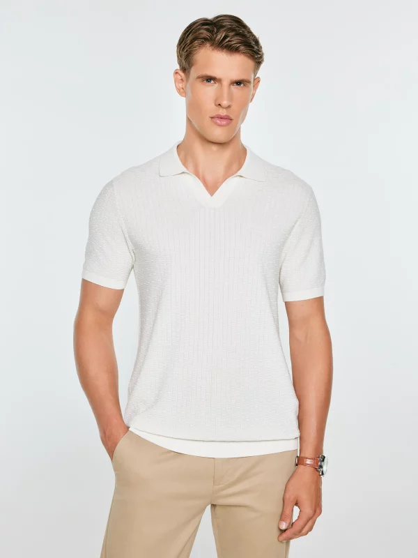 Sweter męski polo z krótkim rękawem biały Enzo 100