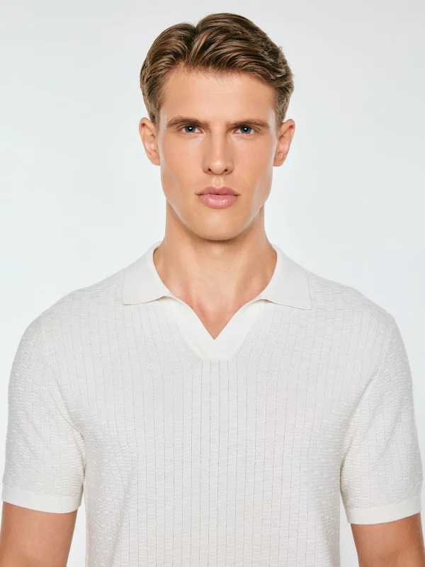 Sweter męski polo z krótkim rękawem biały Enzo 100