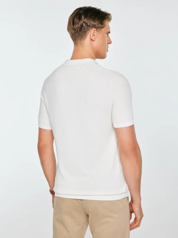 Sweter męski polo z krótkim rękawem biały Enzo 100