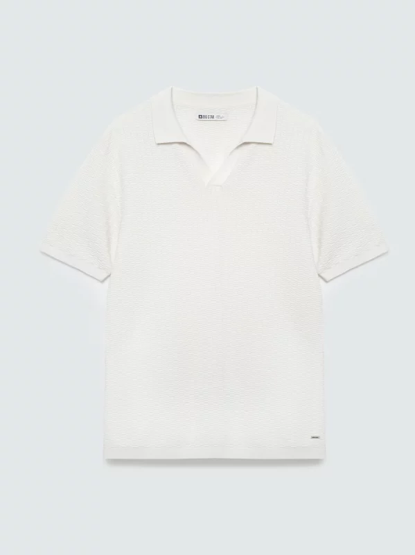 Sweter męski polo z krótkim rękawem biały Enzo 100