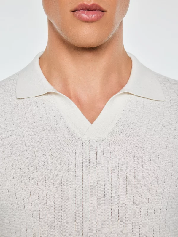 Sweter męski polo z krótkim rękawem biały Enzo 100