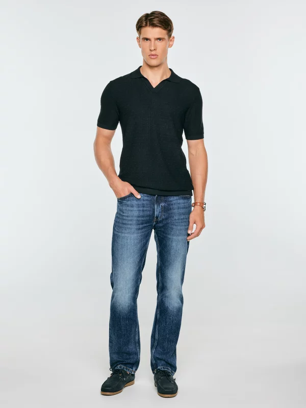 Sweter męski polo z krótkim rękawem czarny Enzo 907