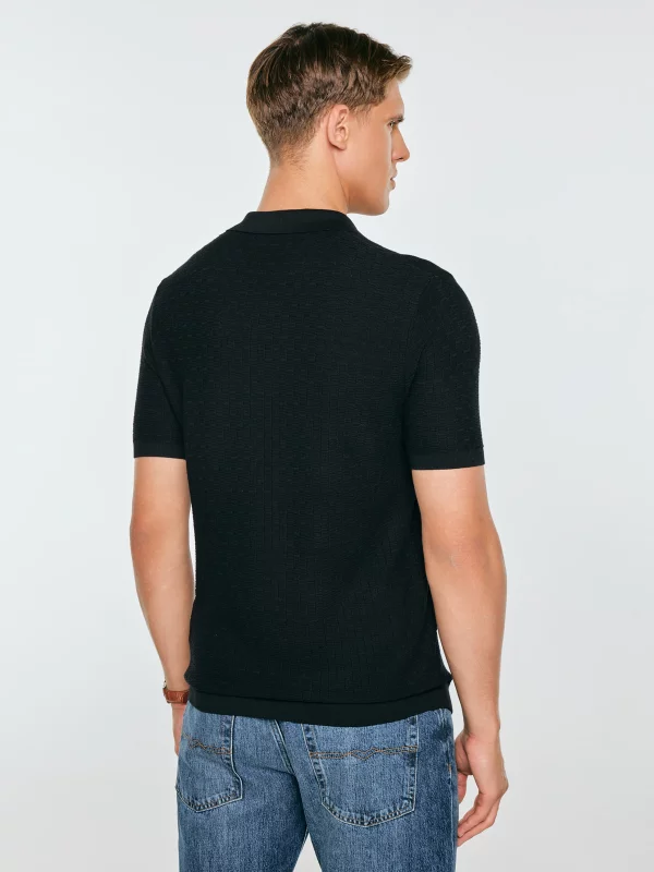 Sweter męski polo z krótkim rękawem czarny Enzo 907