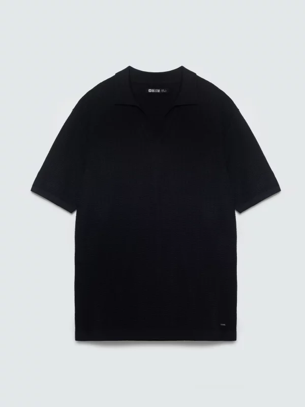 Sweter męski polo z krótkim rękawem czarny Enzo 907