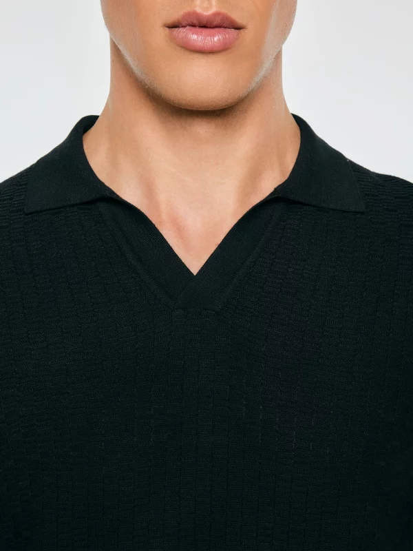 Sweter męski polo z krótkim rękawem czarny Enzo 907