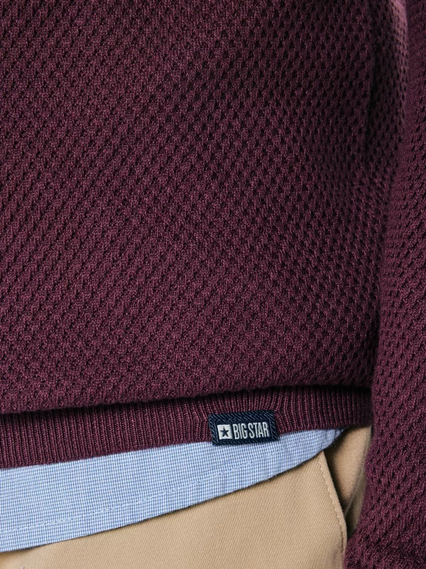 Sweter męski o teksturalnym splocie bawełniany bordowy Reylon 604