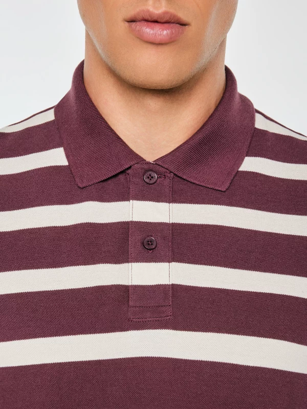 Koszulka męska polo w białe paski bordowa Talus 604