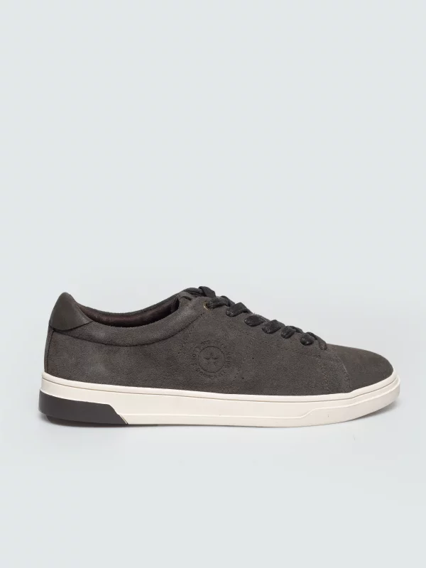 Sneakersy męskie ze skóry naturalnej zamszowej szare UU174051 903