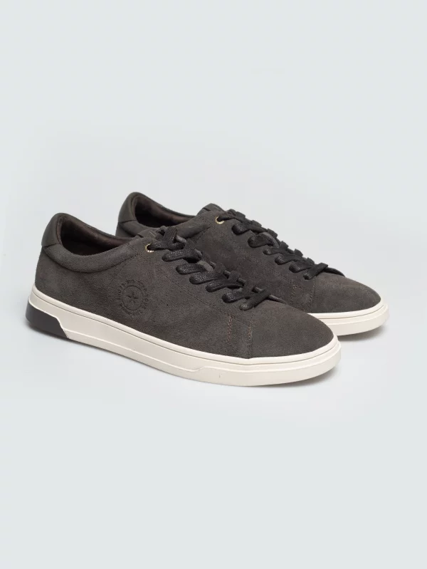 Sneakersy męskie ze skóry naturalnej zamszowej szare UU174051 903