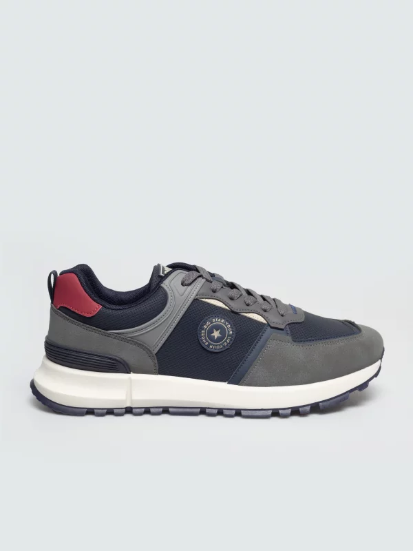 Sneakersy męskie z szarymi wstawkami granatowe UU174203 403