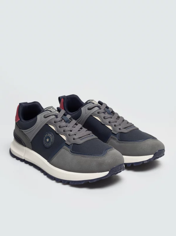 Sneakersy męskie z szarymi wstawkami granatowe UU174203 403