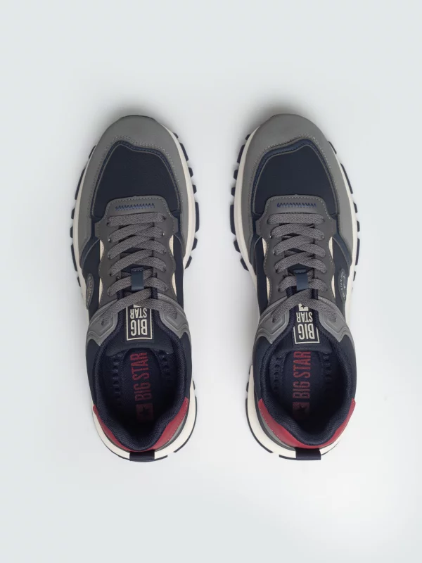 Sneakersy męskie z szarymi wstawkami granatowe UU174203 403