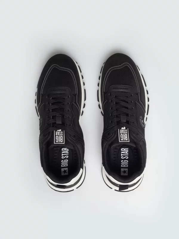 Sneakersy męskie z kontrastową podeszwą czarne UU174204 906
