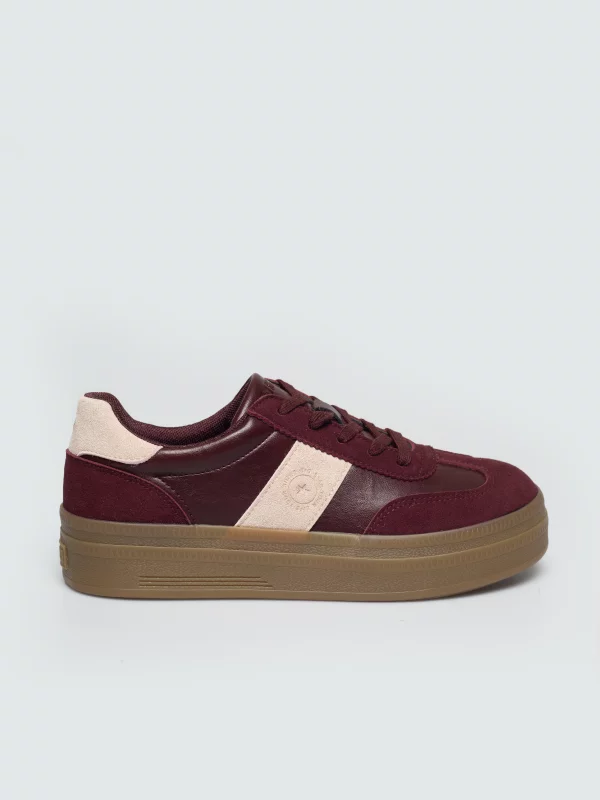 Sneakersy damskie na platformie bordowe UU274013 604