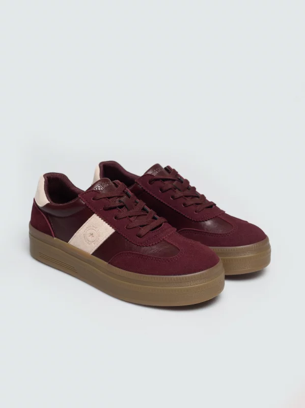 Sneakersy damskie na platformie bordowe UU274013 604