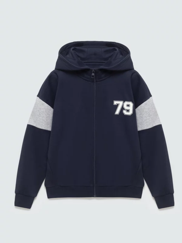 Bluza chłopięca z kapturem zapinana na zamek granatowa Jazon 403