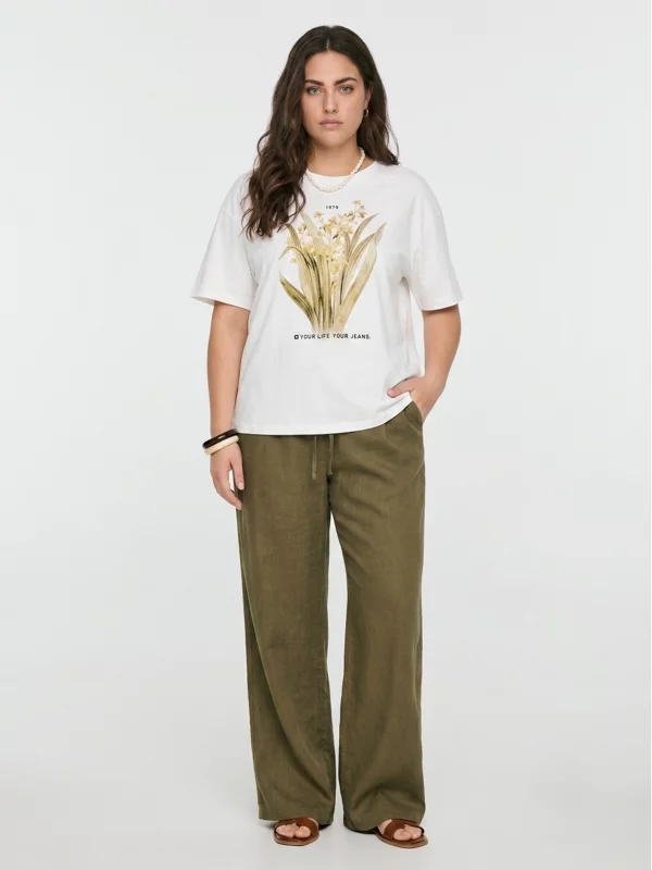 Spodnie damskie wide lniane khaki Medisa 303